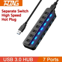 Adaptador de alimentação usb3.0 do uso de usb 3 hab com interruptor para o pc o usb 3.0 hub multi divisor de usb 7 portas expansor múltiplo