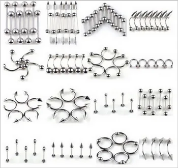 

85pcs/Set Stainless Steel Segment Ring Mixed Nose Lip Eyebrow Tongue Ring Captive Bead Ring Body Piercing Jewelry For Men Women