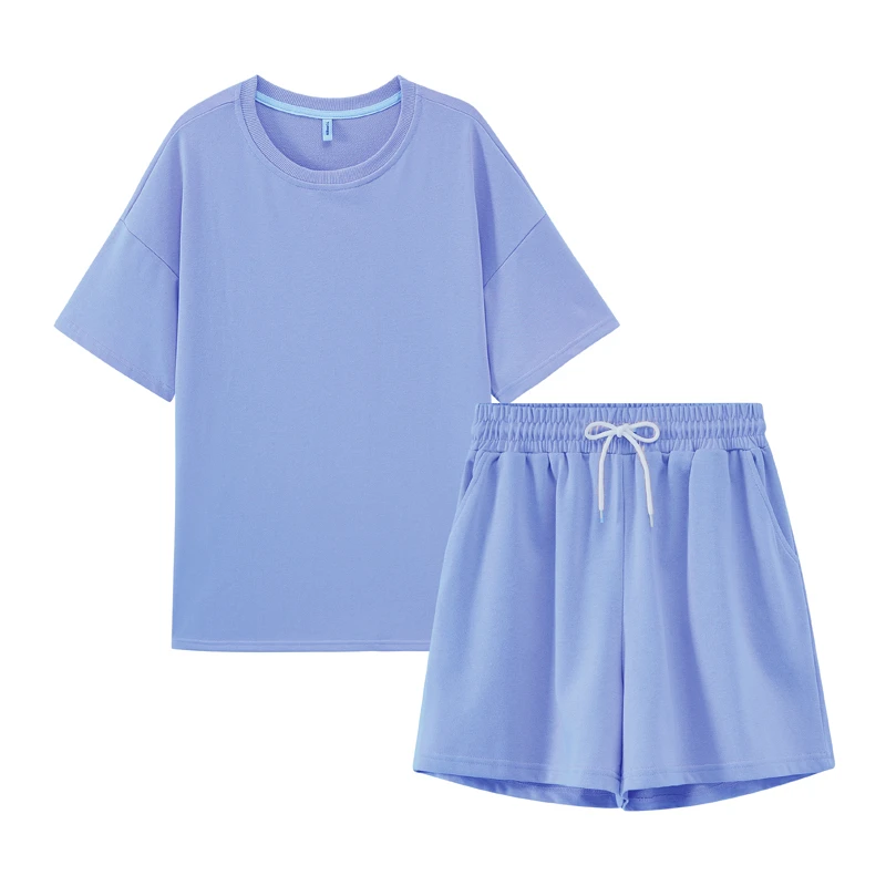 

2020 Summer Tracksuits Womens Two Peices Set Leisure Outfits Cotton Oversized T-shirts High Waist Shorts Candy Color Clothing