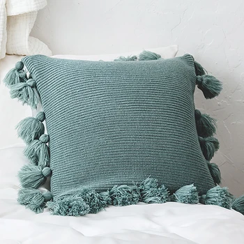 

Tassel Cushion Cover Knitting Acrylic Woolen Yarn Pillow Cover Throw Pillow Case Decorative Car Sofa Waist Pillowcase 45*45cm