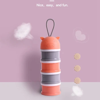 

Portable Safe 4 Layer Milk Powder Box Separate Layered Storage Box Cartoon Pig Baby Food Container Candy Fruit Food Storage