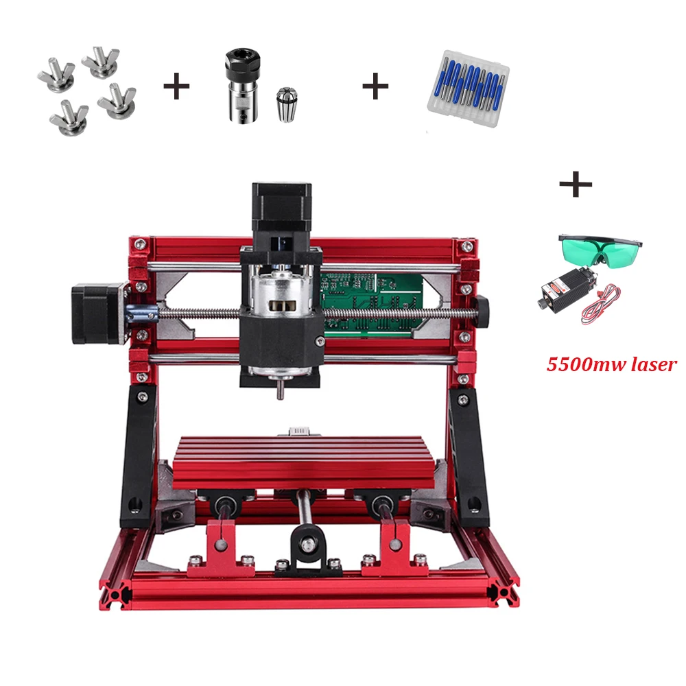 1610 станок с ЧПУ Мини DIY гравер GRBL контроль красного цвета древесины PCB фрезерный станок ЧПУ маршрутизатор с резак - Цвет: 5500mw laser