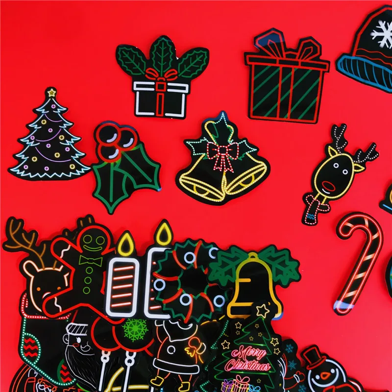 10/30/50PCS Christmas Ornaments Christmas Elements Neon Lights Computer Skateboard Stickers Graffiti Decoration Toys Wholesale