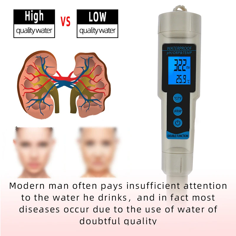 

Tester Test Pen Detector 3 in 1 Water Quality PH/ORP/temperature Gadget