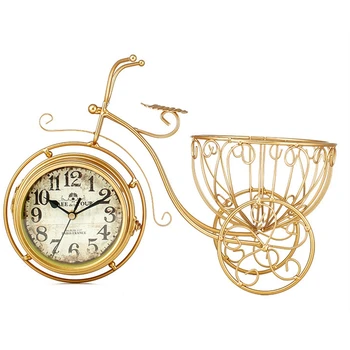 

Gold Tricycle Type Table Clock Classic Non-Ticking Silent Retro Decorative Bike Clock for Living Room Study Room Cafe