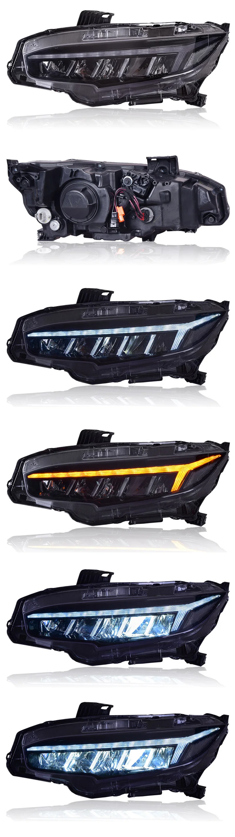 Автомобильный Стайлинг для Honda Civic 10th- полный светодиодный головной светильник s с желтым движущимся поворотом светильник светодиодный DRL передний светильник