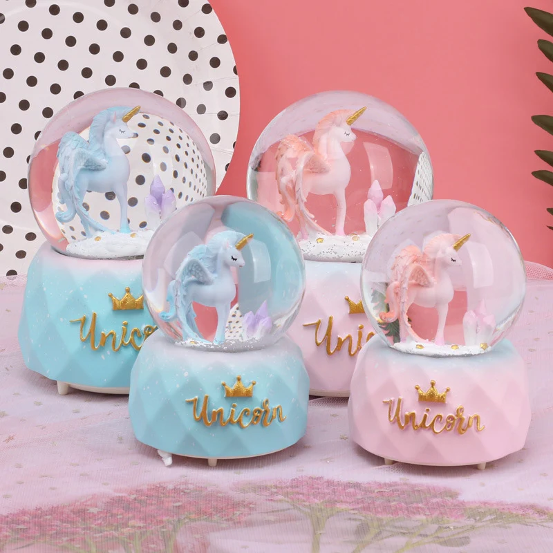Creative Fancy Unicorn Snow Globe Crystal Ball Rotating Music Box Christmas Decoration For Home Home Decoration Accssories