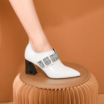 

Elegant Mixed Colors Metal Buckle Women Ankle Boots Pearl Pointed Toe High Heels Pumps Wedding Dancing Shoes Woman