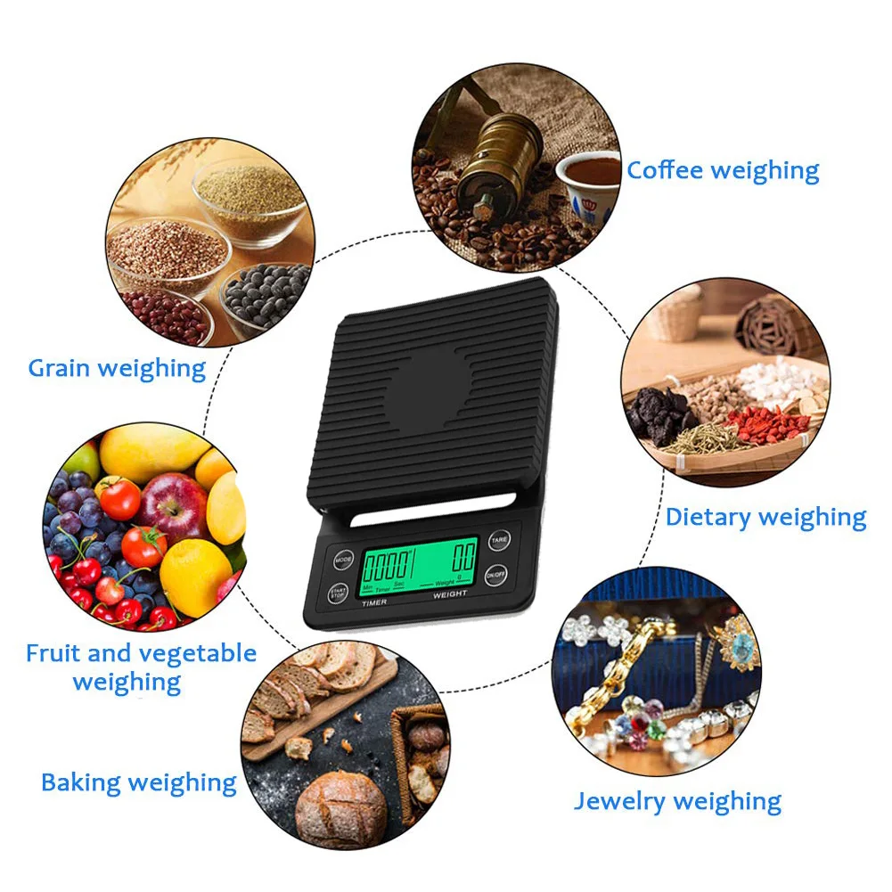 3 5kg 0.1g Digital Electronic Timing Coffee Scale LCD screen High Precision Food Jwely Weighing Tool for restaurant hotel bakery