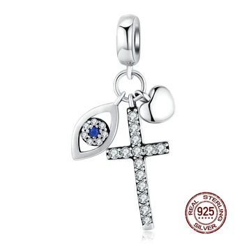 

MOWIMO 925 Sterling Silver Cross Eyes Charms Heart Beads Fit Silver Original Bracelet Pendant Authentic Jewelry BKC1327