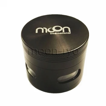 

MOON 2.4" 4 Parts Metal Alloy Tobacco Grinder BLACK Transparent Storage Case