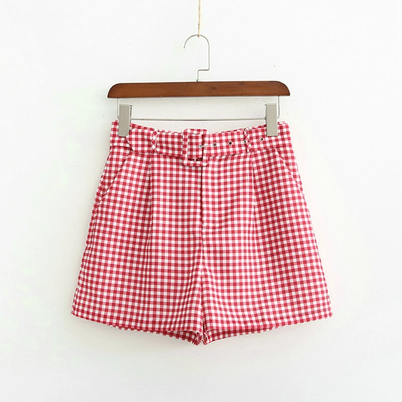 Red and white plaid shorts Clearance