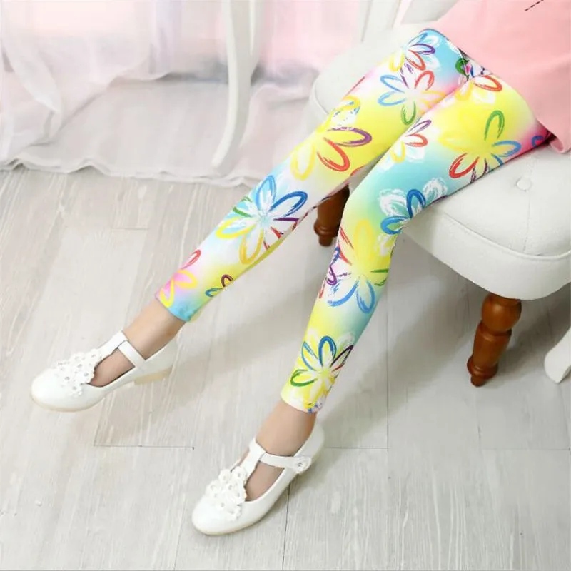 

2019 Girls Pencil Pants Spring Autumn Kids Leggings Children Flower Printed Skinny Pants 1-11 Years Girl Cotton Trousers