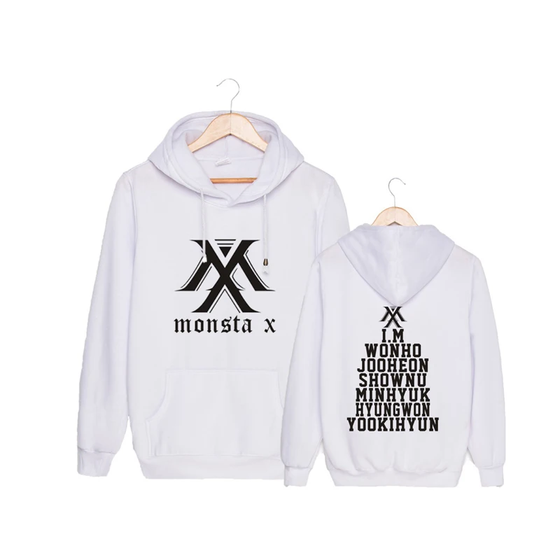 KPOP MONSTA X Толстовка с длинным рукавом повседневные женские спортивные пуловеры с карманом дропшиппинг