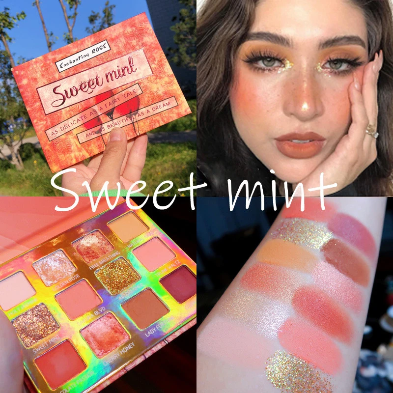 

12 Colors Peach Pressed Glitter Matte Eyeshadow Palette Waterproof Makeup Palette Glitter Shimmer Eyeshadow Pigment