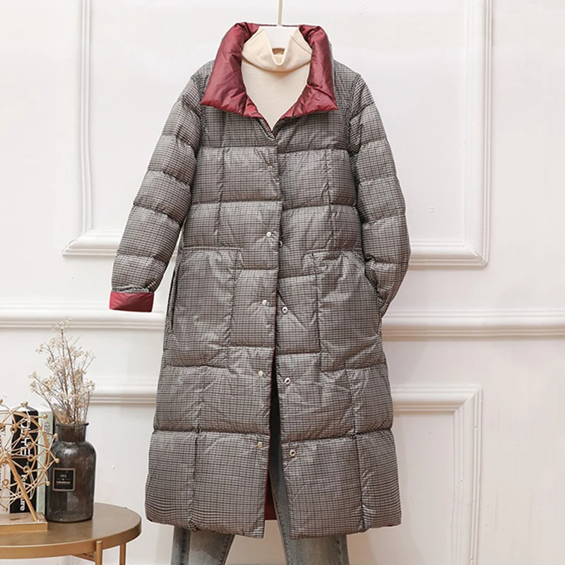 FTLZZ Women Double Sided Down Long Jacket Winter