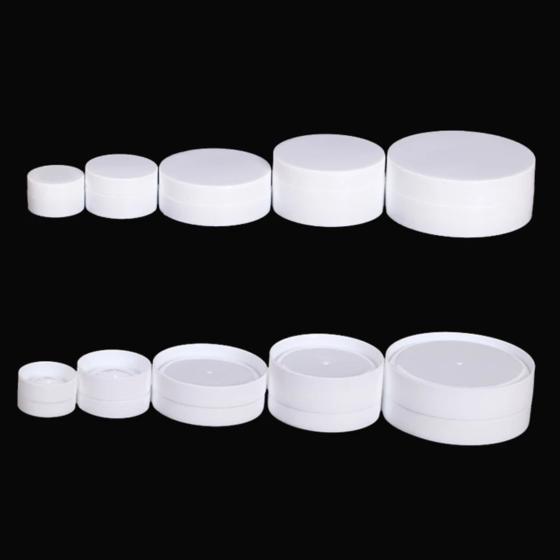 

10pcs Plastic Container White Cosmetics Jar Empty with Inner Lid Portable Cream Packaging Mask Tin Pot 3g 5g 10g 30g 50g 100g