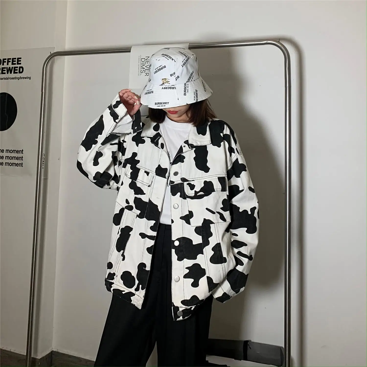 Women Cow Print Single Breasted Jacket 