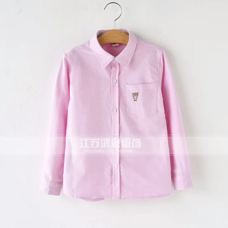 Childrenswear Autumn Cartoon Bear Embroidered BOY'S Oxford Cloth Long-sleeved Shirt Child Shirt 7d22
