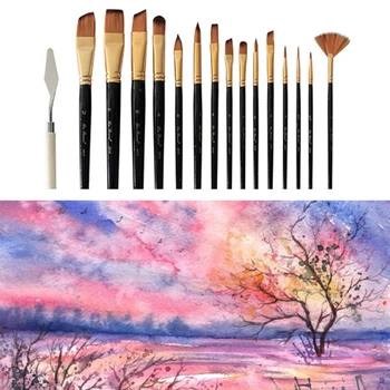 

17PCS/Set Multifunctional Nylon Hair Paint Brushes with Canvas Bag Artist Watercolor Oil Brush Kit
