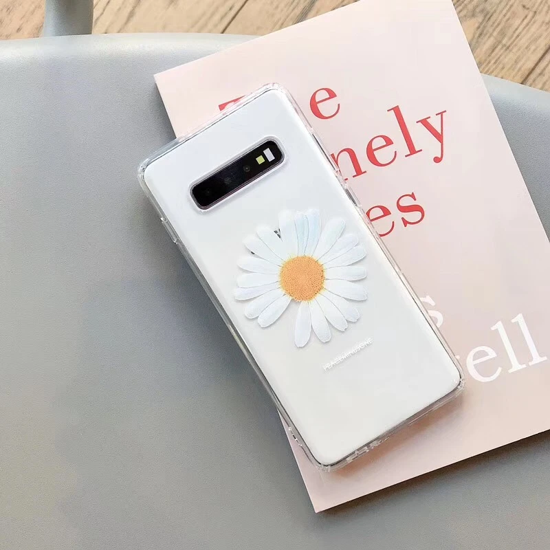 Корейский модный мягкий чехол для телефона с маргаритками Samsung Note 10 8 9 plus S10 E S9 S8 S7
