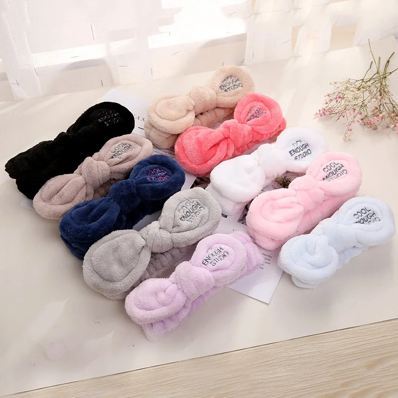 

Hot Hair Holder Hairbands Soft Warm Coral Fleece Bow Animal Ears Headband For Women Girls Turban Wash Face Hair Accessories