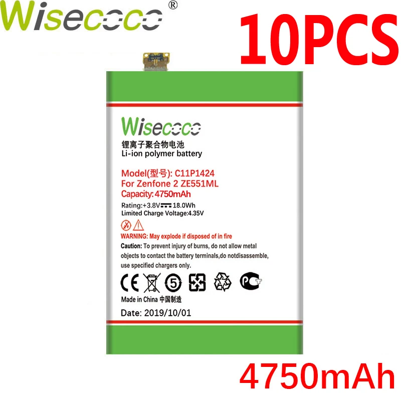 WISECOCO 10 шт. 4750 мАч C11P1424 батарея для Asus Zenfone 2 Zenfone2 ZE551ML ZE550ML 5 дюймов Z00AD Z00ADB Z00A Z008D