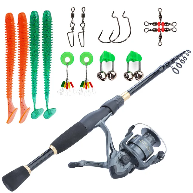 

Sougayilang 1.8-2.4m Telescopic Fishing Rod Set Ultralight Weight Rod Spinning Reel with Lure Hook Accessories Full Kits