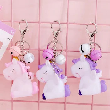 

Creative Rainbow Silicone Animal Unicorn Shaped Pendant Keychain For Women Bag Phone Car Pendant Key Chain Porte Clef Keyring