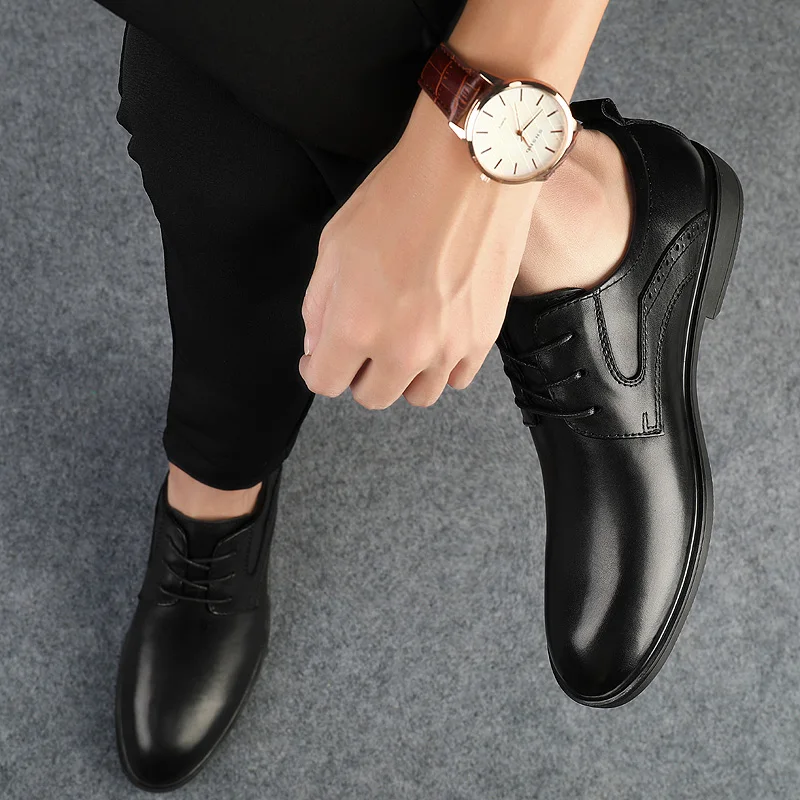

British Style Oxfords shoes Designer Formal Party Dress Plaid Men Wedding Shoes outdoor lace up Pointed Toe Rubber Black shoes 4