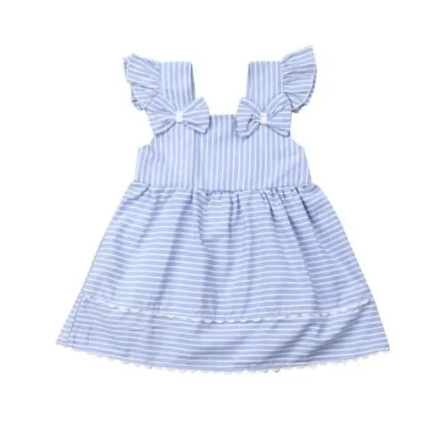 

2019 Children Summer Clothing Toddler Baby Kids Girl Dress Bowknot Stripe Tutu Mini Dresses Backless Sleeveless Sundress 6M-3T