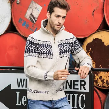 

Fashion Men Jacquard Sweater Coat British Style Knitted Cardigan Turtleneck Full zip Casual Wild Warm Winter Wool Sweater 남자가디건