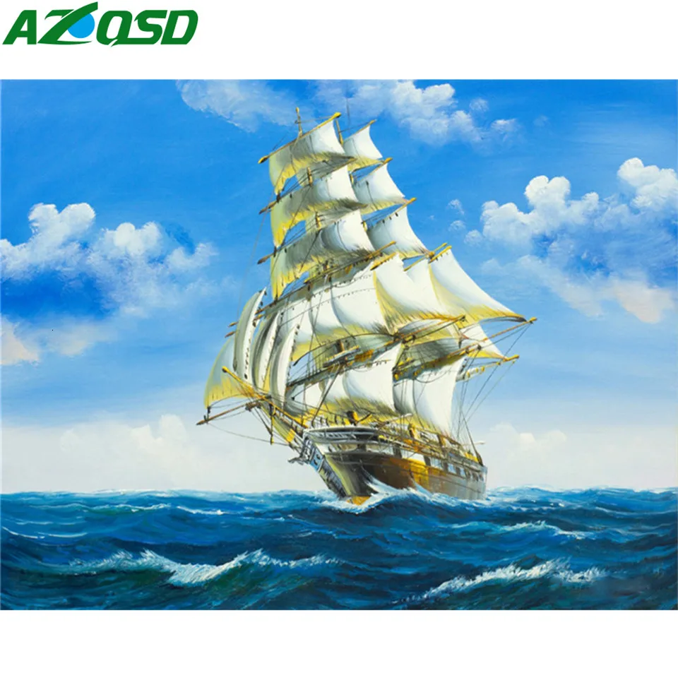 

AZQSD Diamond Painting Full Square Sailboat Cross Stitch Rhinestones Diamond Art Landscape Home Decor Gift Handmade 5d Diy