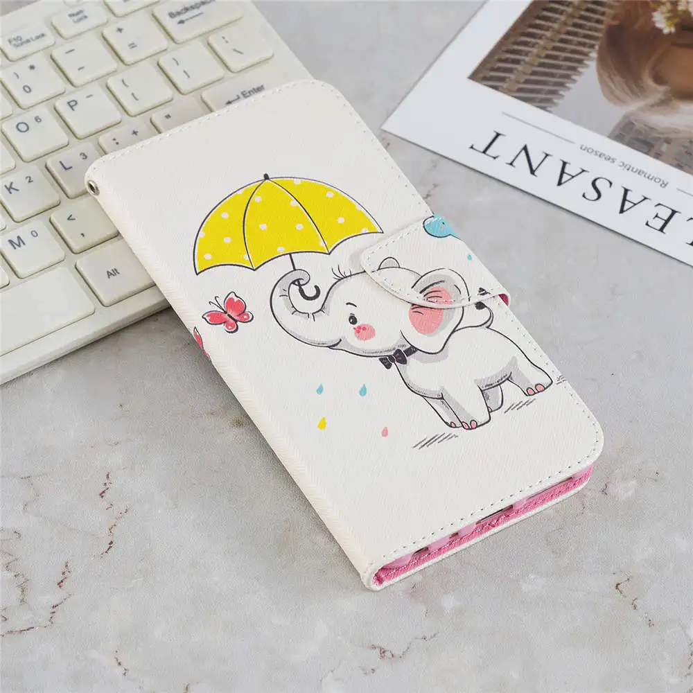 Милый мультяшный чехол из искусственной кожи чехол для Xiaomi Redmi Note 8, 7, 6, 5 Pro, 7 s, 5A, 4X4 откидной чехол, бумажник для карт, защитный чехол-книжка для телефона - Цвет: Umbrella elephant