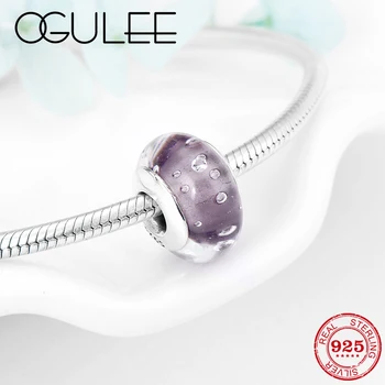 

Fit Pandora Charm Silver 925 Original Bracelet DIY Murano Glass Beads Bright Purple bubble Lucky Glass Beads for Jewelry Making