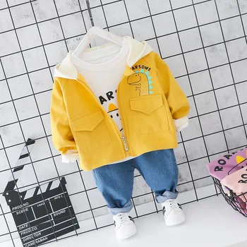 

Autumn Toddler Boy Set O-neck Cartoon T-shirt+Hooded Coat+Jeans 3 Piece Baby Clothes Set Newborn Cotton Casual Baby Tracksuit