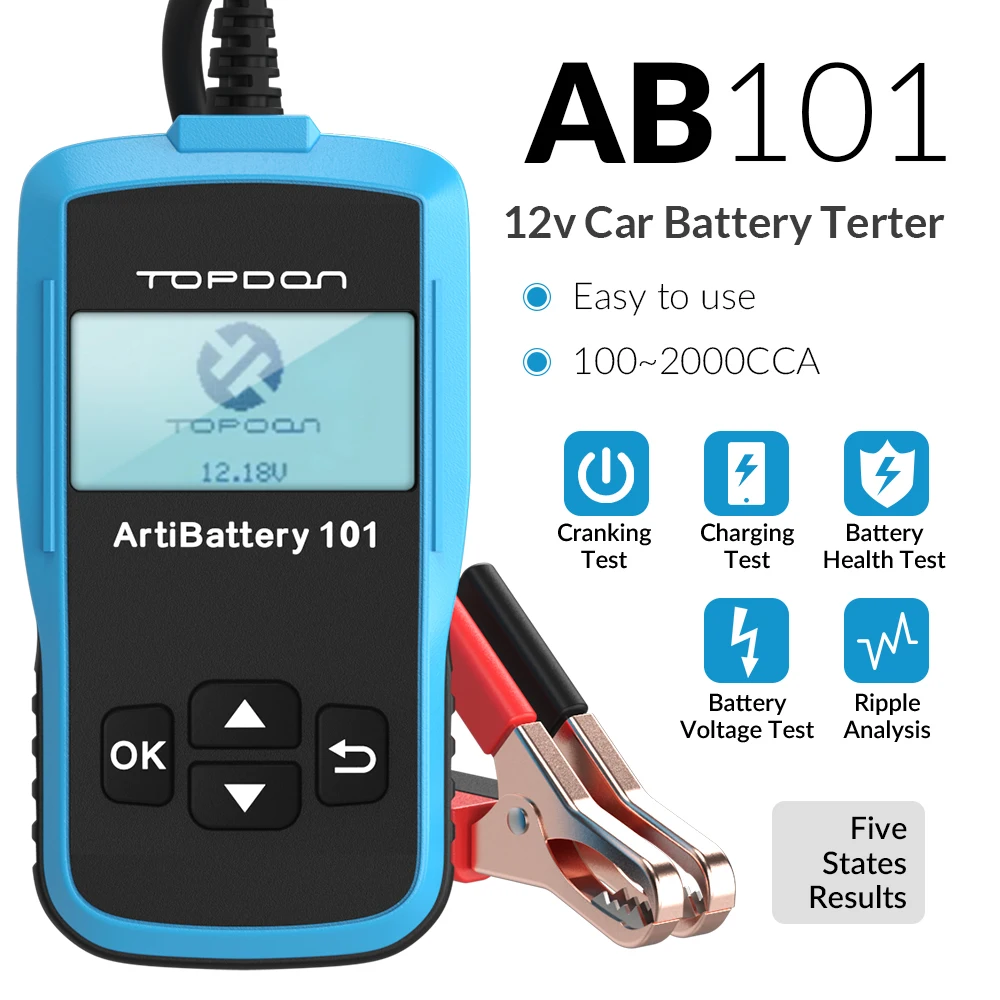 TOPDON AB101 автомобиля Батарея Тестер 12V 100 к 2000CCA Напряжение тестер для быстрое