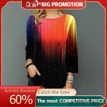 

Plus Size 5XL 3/4 Sleeve Women's Tunic Blouse Spring 2020 Summer Print Irregular Hem Ladies Tunics Casual Female Blouses Tops