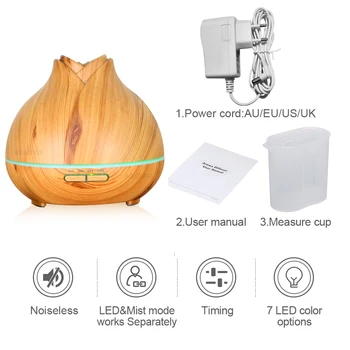 

Lotus 400 ml air humidifier aromatic essential oil diffuse wood grain ultrasonic cold mist humidifier for office, home,