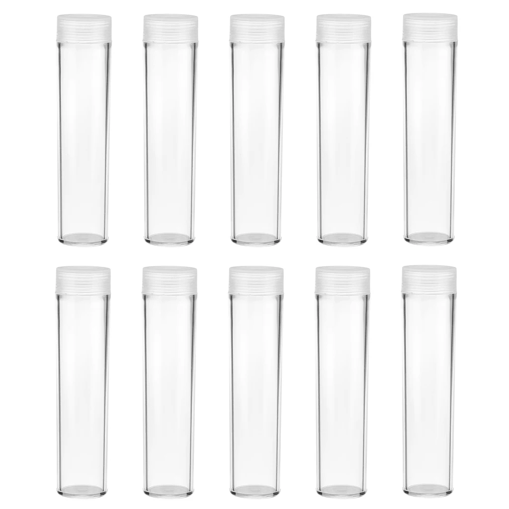 10Pcs 22.9mm Applied Protective Tube Holder Clear Round Cases for Coin/ Medicine Pill Vitamin Storage Box Boxes