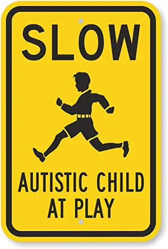 

Slow Autistic Child at Play (with Kid Graphic) Metal Wall Poster Tin Sign Vintage BBQ Restaurant Dinner Room Cafe Shop Decor