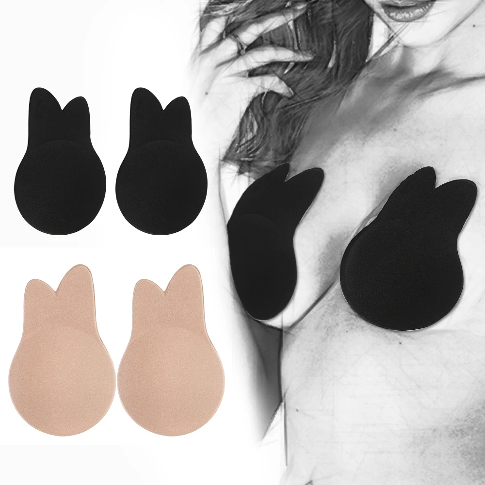 

Women Silicone Invisible Breast Lift Up Bra Tape Sticker Nipple Cover Strapless Backless Rabbit Ear Chest Stickers Self-Adhesive