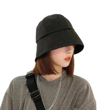 

Summer Sun Hats For Women Korean Foldable Black Bucket Hat New bell-shaped Fisherman Hat Fashion Casual Bucket Cap