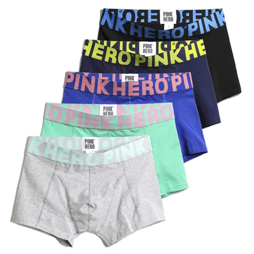 Зеленый 5 шт./лот Новинка Pink Heroes высококачественное хлопковое мужское белье удобные мужские трусы, модные однотонные/Полосатые мужские трусы - Цвет: Зеленый