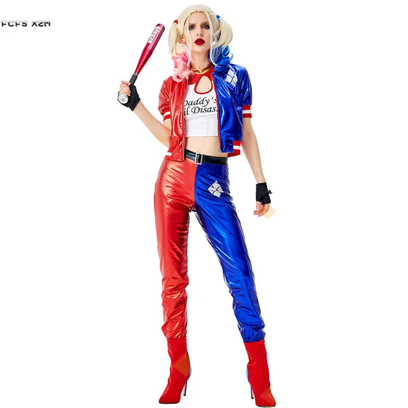 

S-XXL Women suicide squad Harley Quinn Cosplay Female Halloween Circus Clown droll Joker Costumes Carnival Purim Bar Party dress