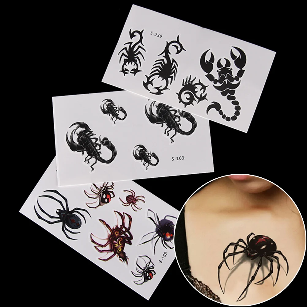 3D Color Spiders Disposable Tattoo Stickers Insects Large Pattern Water Transfer Temporary Tattoos Sticker