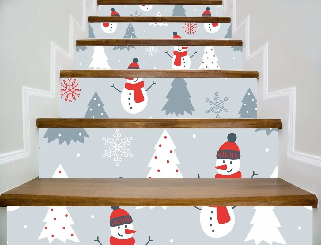 

6Pieces/set SLT014 Christmas Snowman 3D Simulation Stair Stickers Waterproof Steps Decorative Wall Stickers Home Dropship