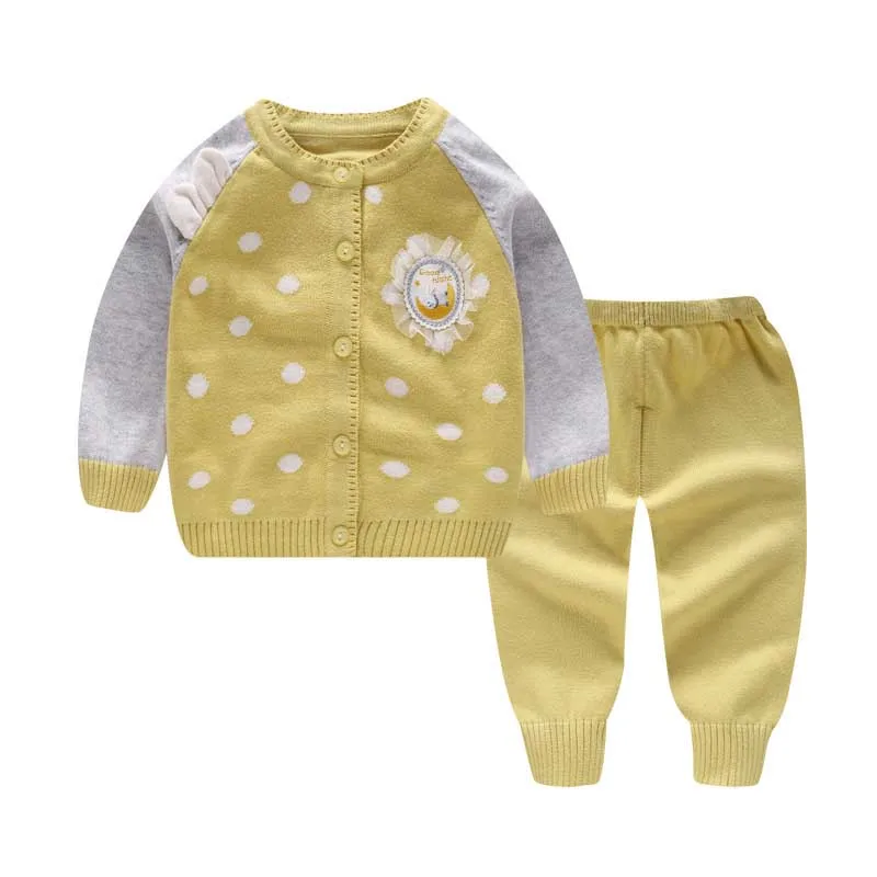 Одежда для новорожденных вязаный кардиган+ штаны-свитер комплект для маленьких мальчиков Одежда для младенцев теплый костюм комплекты свитеров для девочек - Цвет: 2
