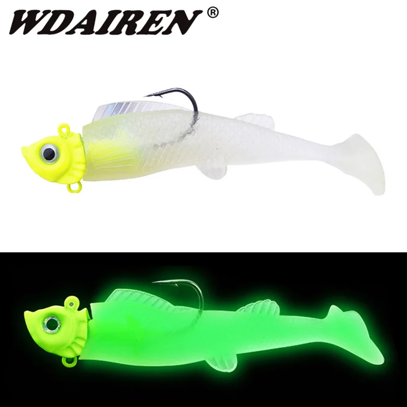 1Pcs Jig Lead Haed Soft Fish Luminous Fishing Lures 9cm 16.5g T tail Wobblers Silicone Artifical Baits Swimbaits Bass Sea Tackle | Спорт и