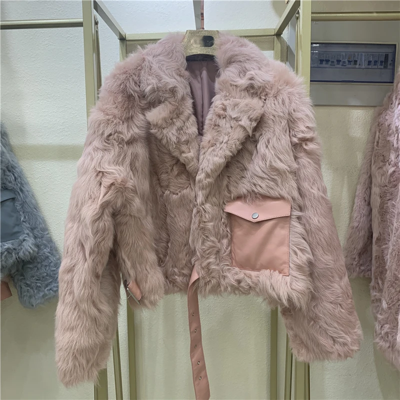 PUDI B401702 Женское зимнее теплое пальто с натуральным овечьим мехом, Женское пальто для отдыха, куртка, пальто - Color: pink